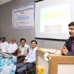 Mr. Prabodh Halade (Head Regulatory Marico Ltd.) delivering Lecture on " Food I ndustries in the ligt of New Regulation's at KSKCFT, Beed.